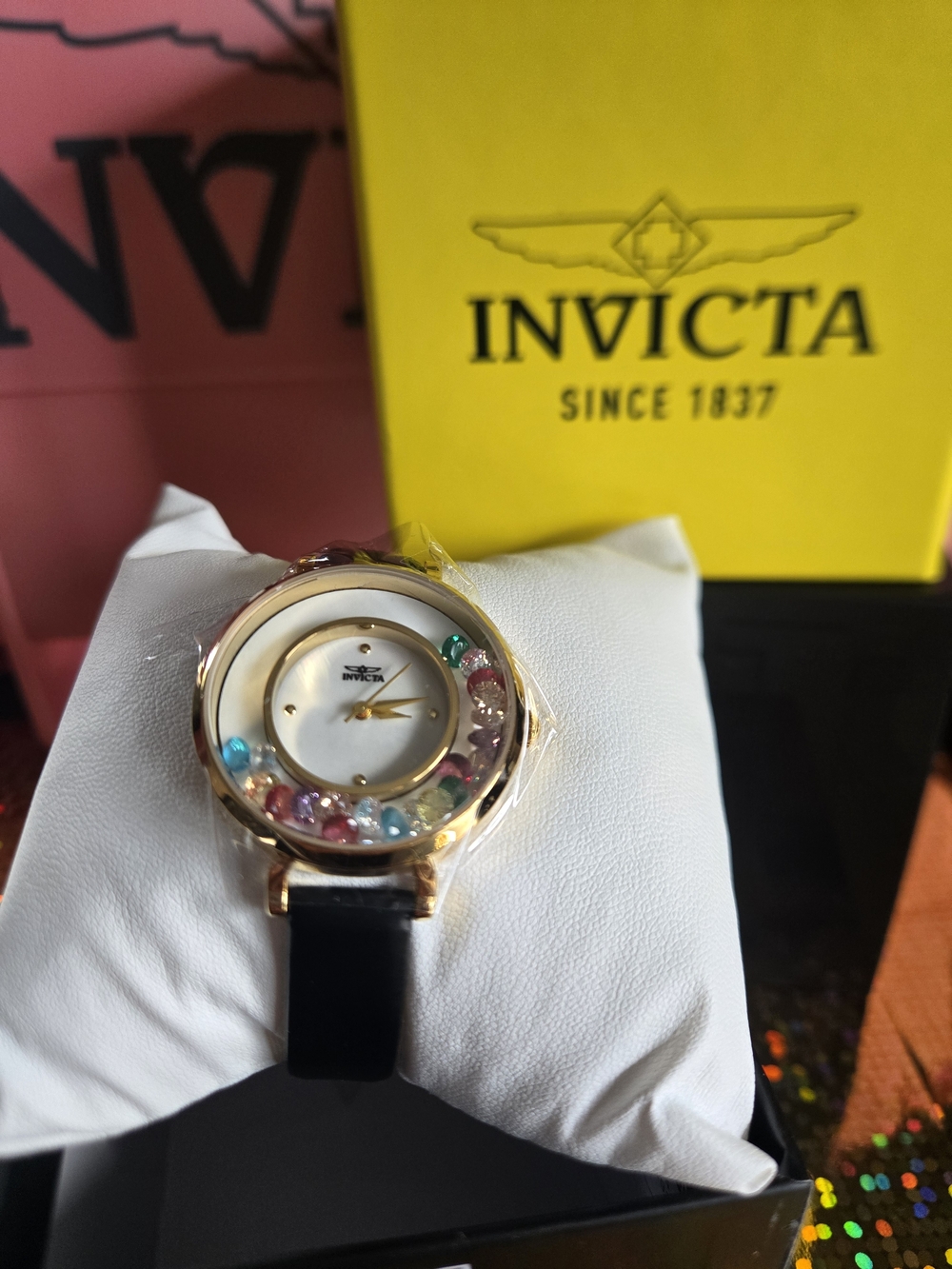 70344 Invicta Celestial Lady 33mm Gold Tone Floating Crystals SD-006 Quartz
